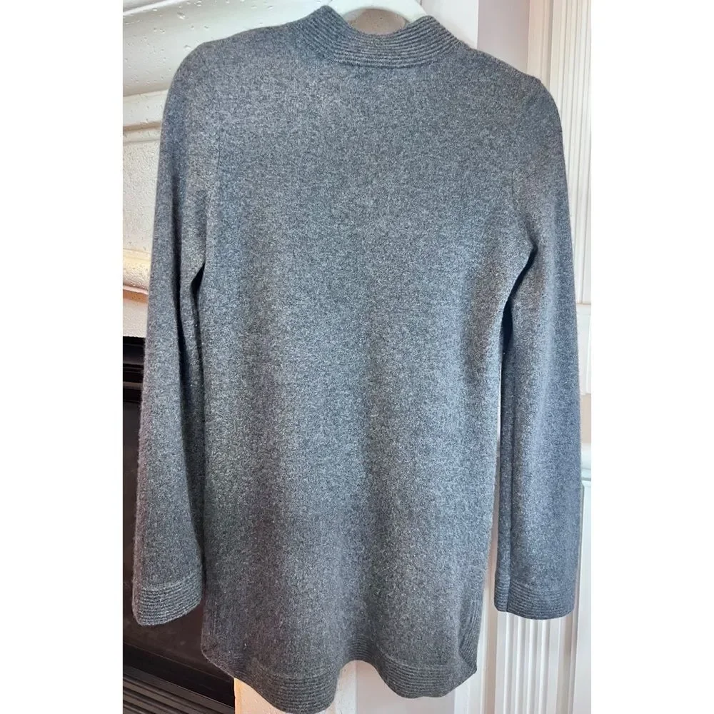 Tory Burch Soft 100% Cashmere Graphite Grey V-Neck Tunic Sweater Sz Small